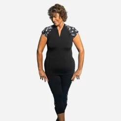 Aquafitness-Shirt Anna Sisi Kurzarm Aquagym Aqua-Cycling Damen Schwarz