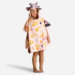 Bade-Poncho Baby Baumwolle - Giraffe Weiß/rosa