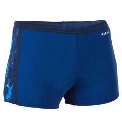 Badehose Boxer Jungen - Yokob Dunkelblau/neonrot